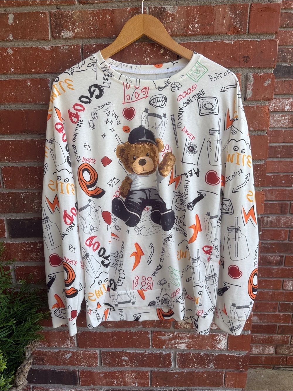 Teddy Bear Graphic Retro Statement Long Sleeve Shirt 🧸